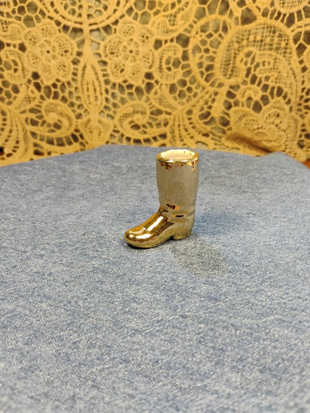 Vintage Gold Ceramic Boot/ Toothpick Holder